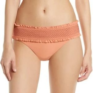 Chelsea28 Smocked Banded Swim Bikini BOTTOM ONLY in Coral Orange Size Sm…